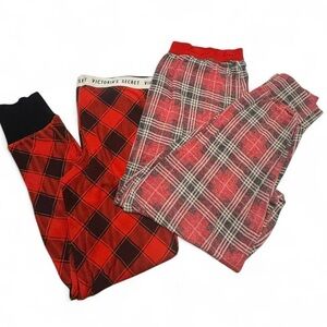 Victoria's Secret Red Plaid Jogger & Plaid Pajama Bottoms Set